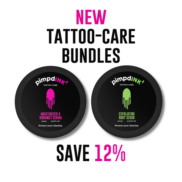 Tattoo-care Bundle, Moisturiser & Vibrancy Serum + Exfoliating Body Scrub | 100ml Tins